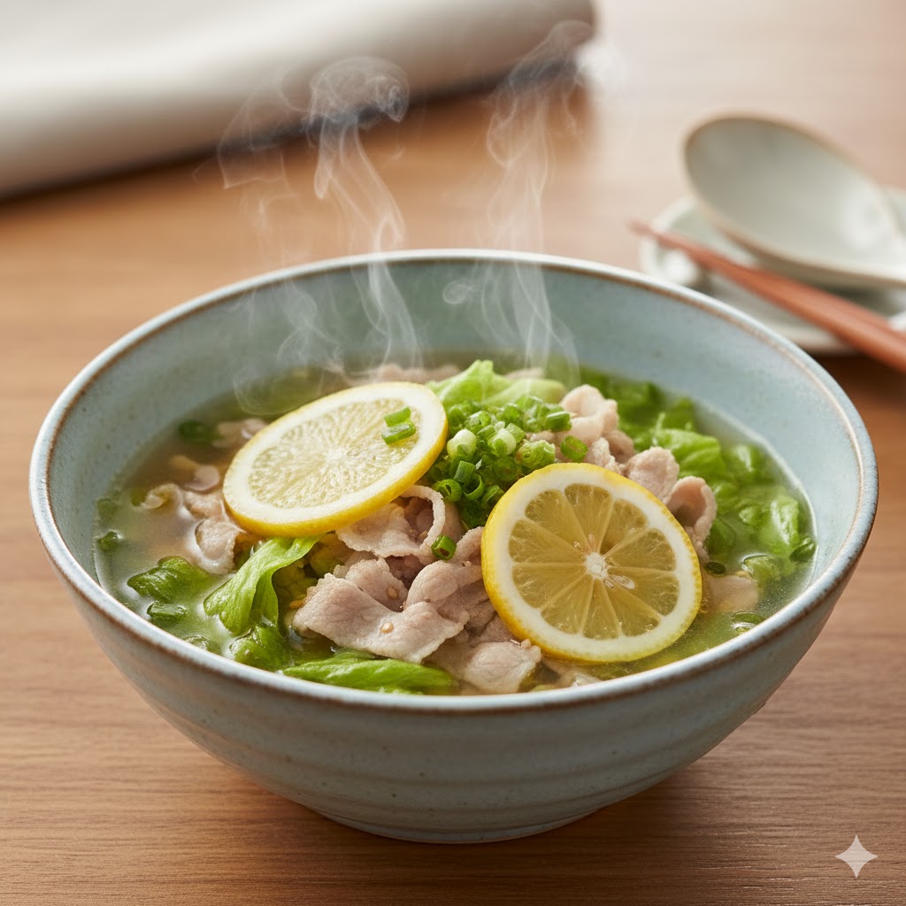 豚バラとレモンのレタススープの完成写真