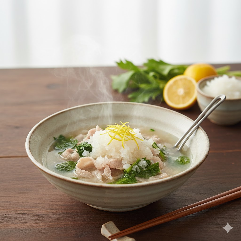 豚バラと春菊の柚みぞれスープの完成写真