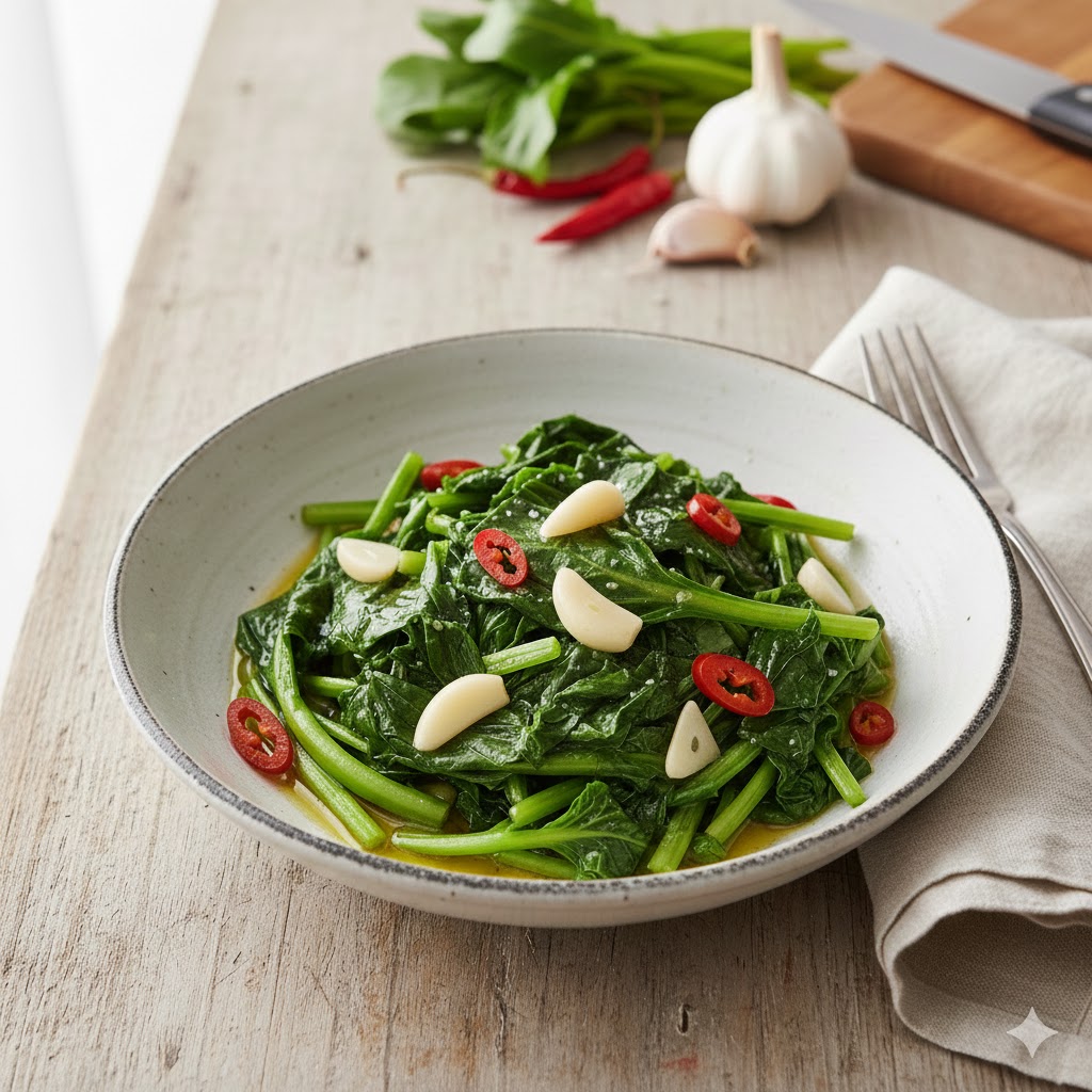 小松菜ペペロンチーノの完成写真